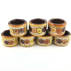 7 JCSCO Ceramic Round Napkin Rings Boho Neutral Colors Made in Mexico